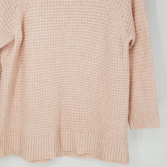 Lou & Grey Waffle Knit Pullover Sweater Womens Sz L Pink Alpaca Blend Raglan - Picture 7 of 8